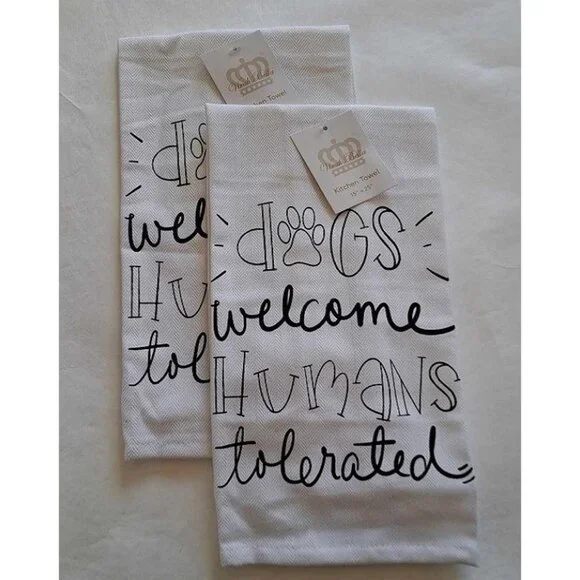 2 X New Dogs Welcome Dog Lover 25 x 15" Kitchen Dish Towel Linen Oven Stove NWT - Picture 3 of 3